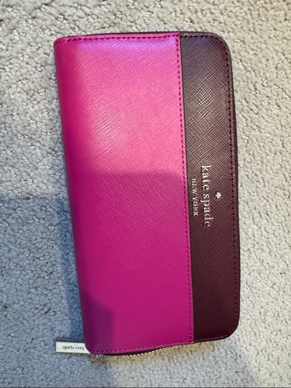 kate spade Two-Tone Saffiano Zip Wallet - Fuchsia & Plum